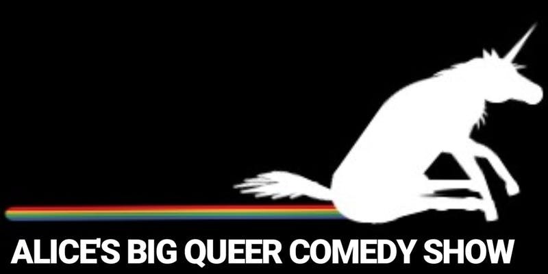 QueerEvents.ca - Waterloo event listing - Alice Big Queer Comedy Show Banner