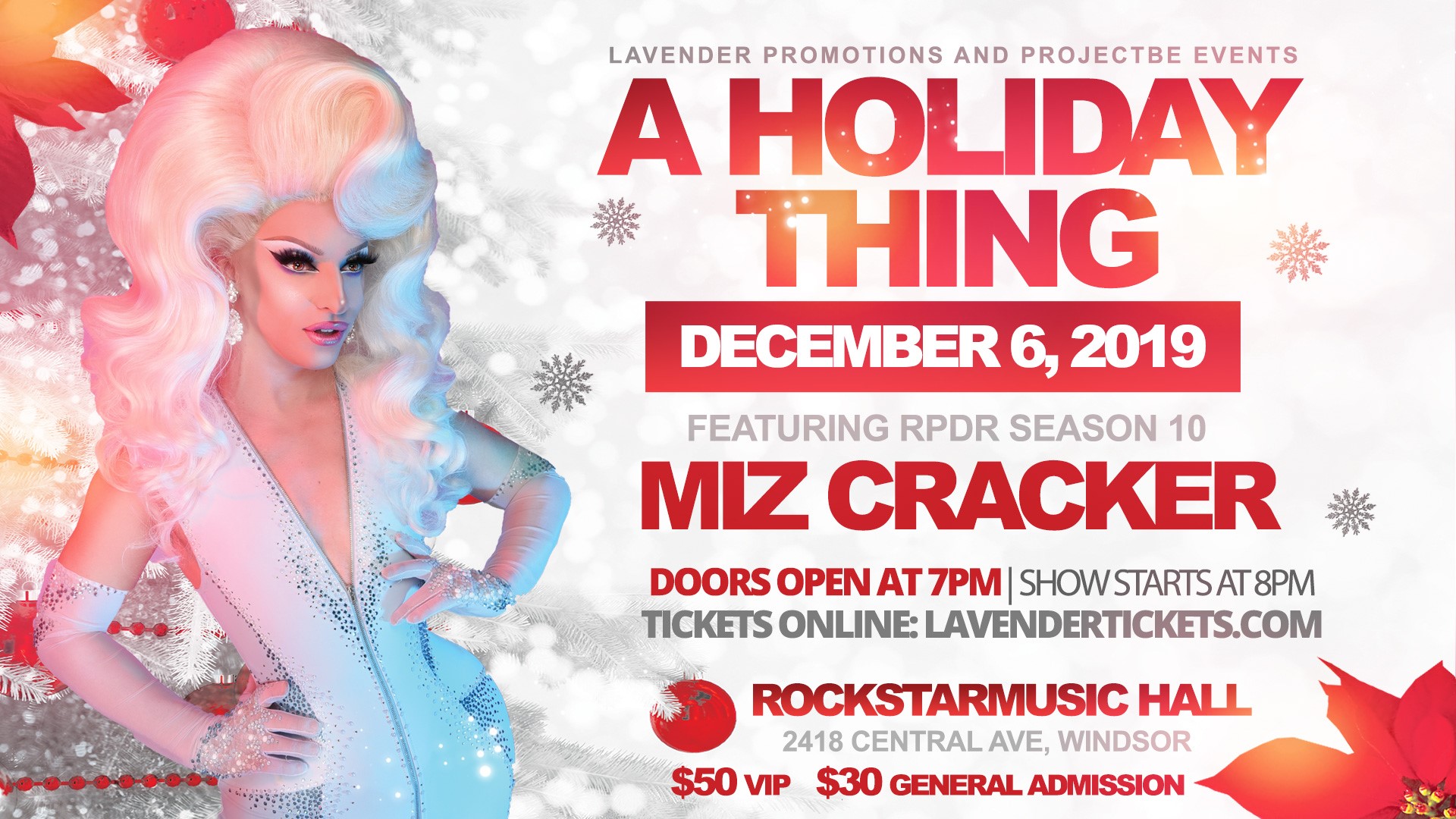 QueerEvents.ca - Windsor event listing - Miz Cracker: Holiday Thing - windsor drag show event banner