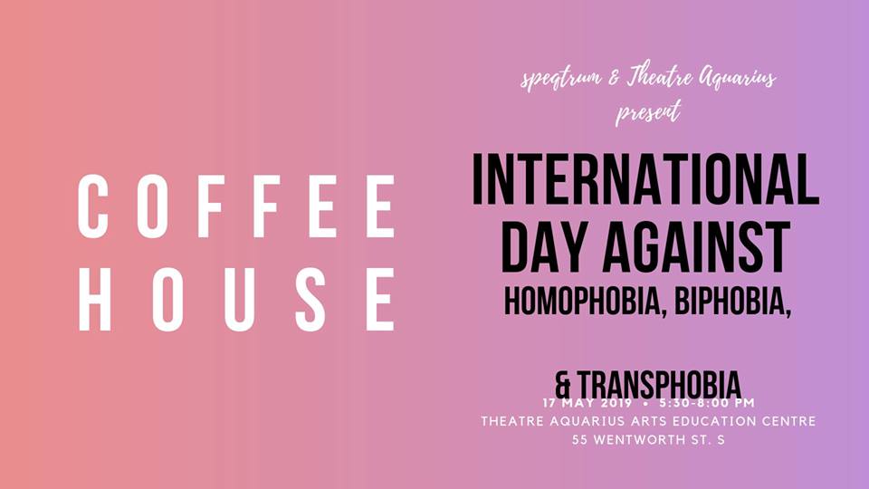 QueerEvents.ca - Hamilton event listing - IDAHOT 2019 - coffee house event banner