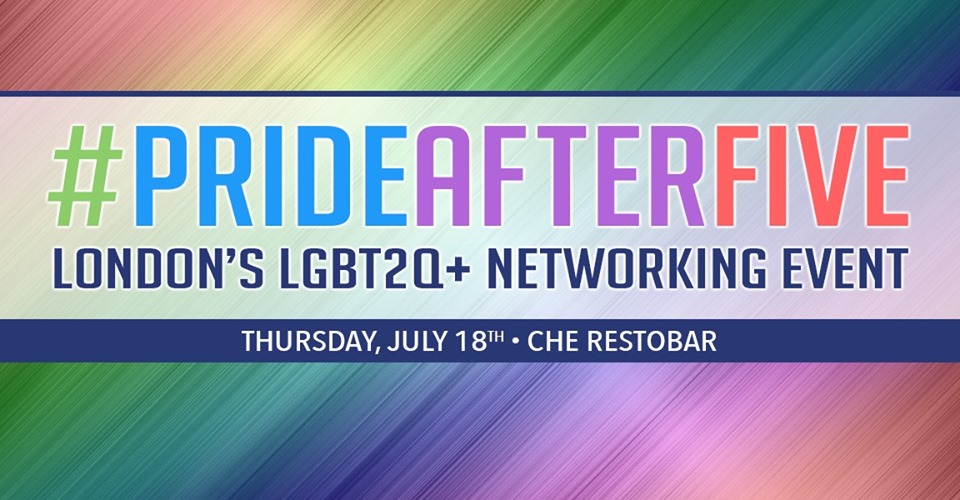 QueerEvents.ca - London event listing - Pride After Five - 2019 pride edition - even banner