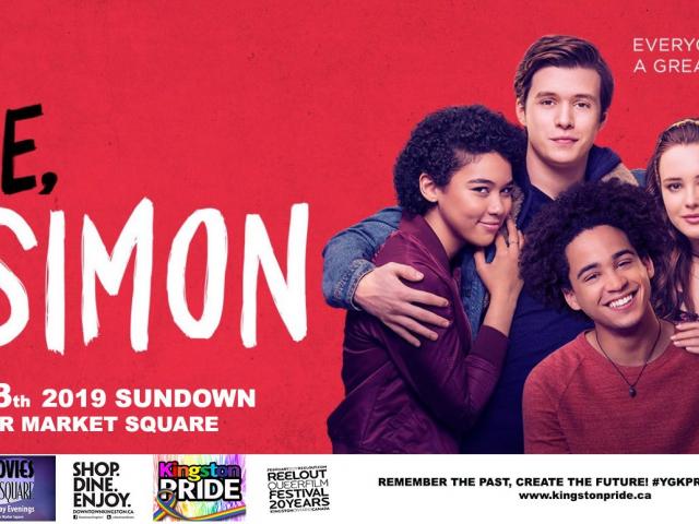 QueerEvents.ca - Kingston Pride Event - Pride Movie in the Square - Love, Simon banner